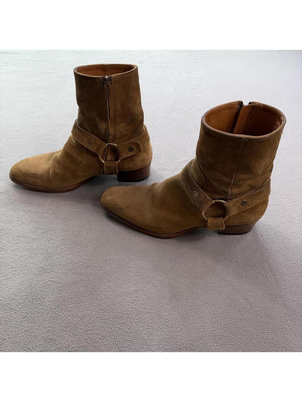 Saint Laurent Paris Wyatt Harness Suede Boots Brown Tan Italy Men's EU 41 US 8 - Picture 2 of 12